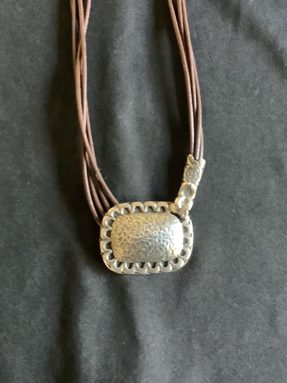 Silpada Brown Four Strand Rectangular Silver Disc with Hook Closure.